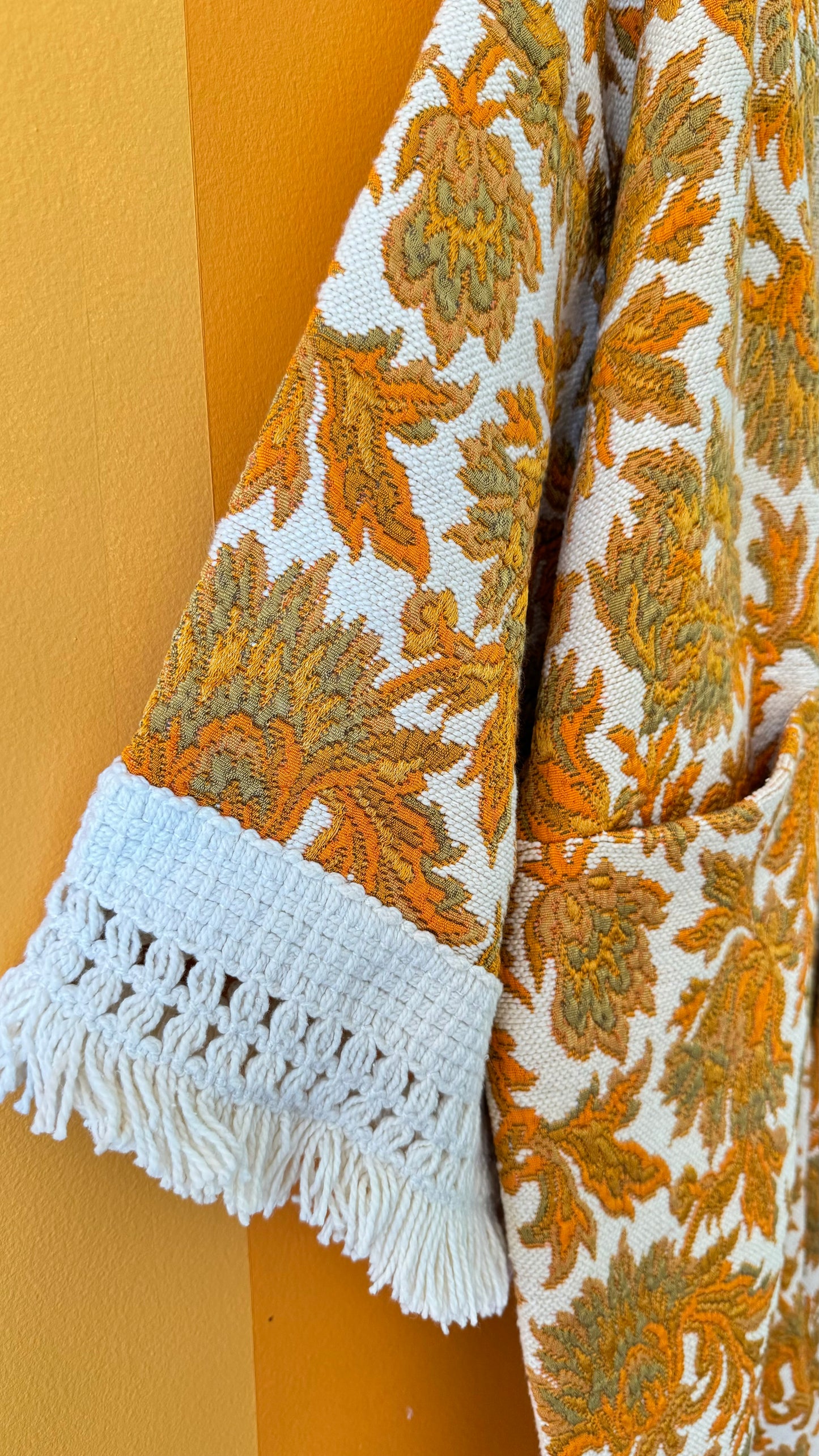 70s PALETTE BROCADE FRINGE DUSTER (O/S)