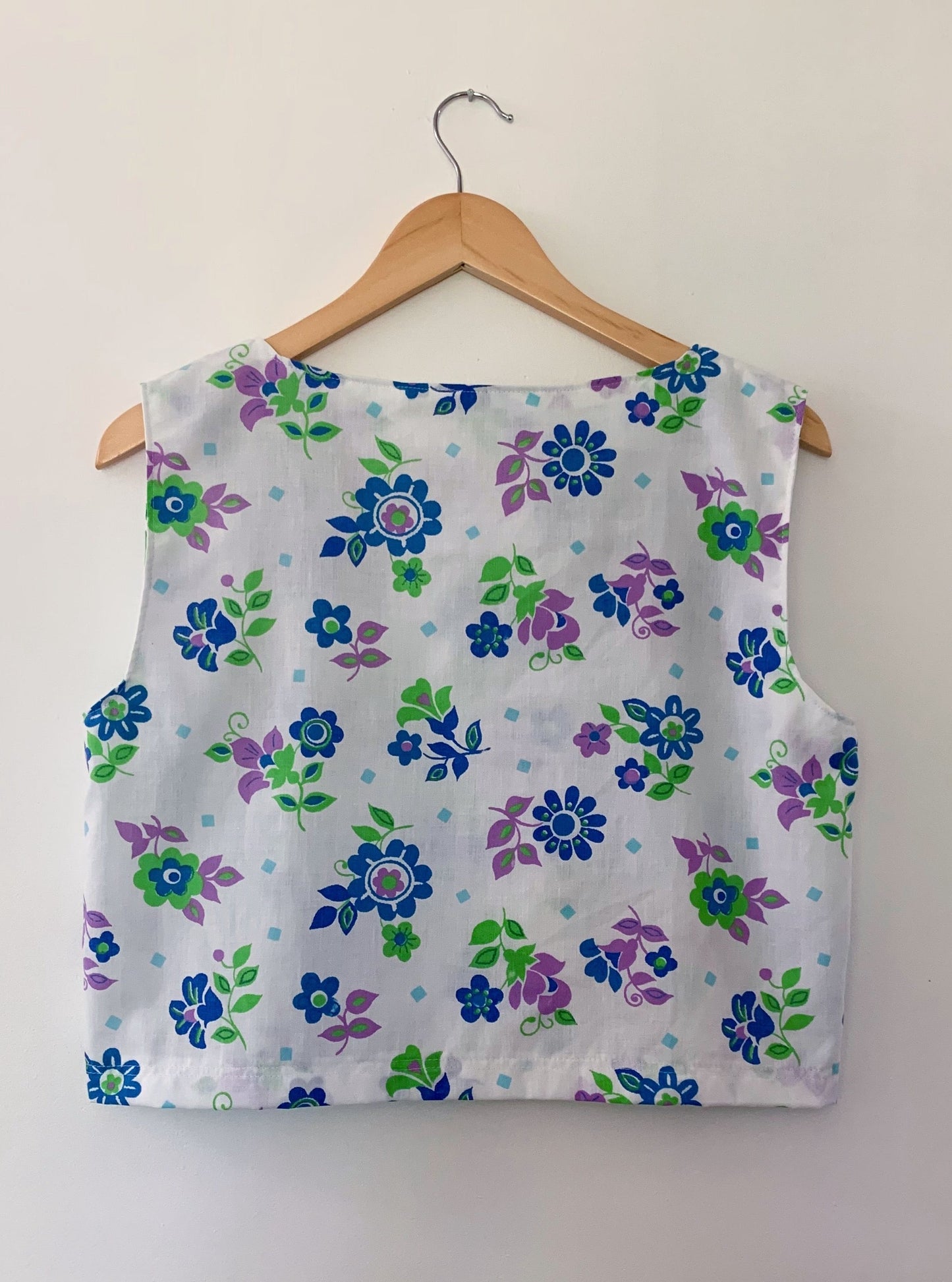 BLUE & PURPLE RETRO FLOWER CROP TANK (M/L)