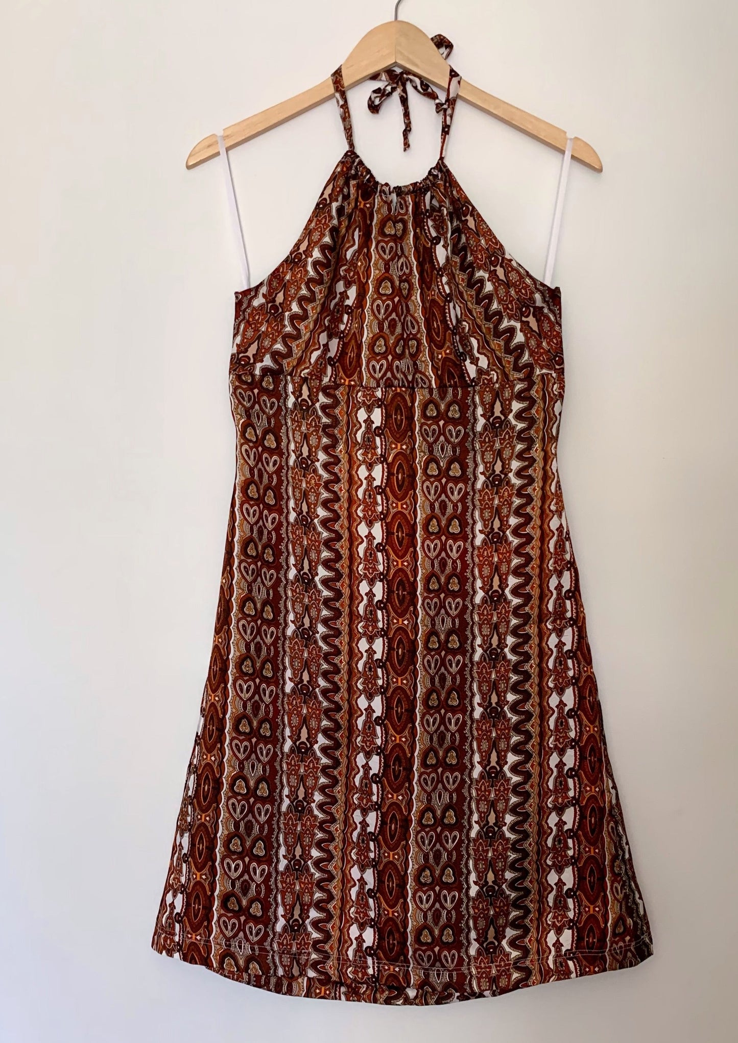 RICH CHOCOLATE TONED SILKY HALTER DRESS (S)