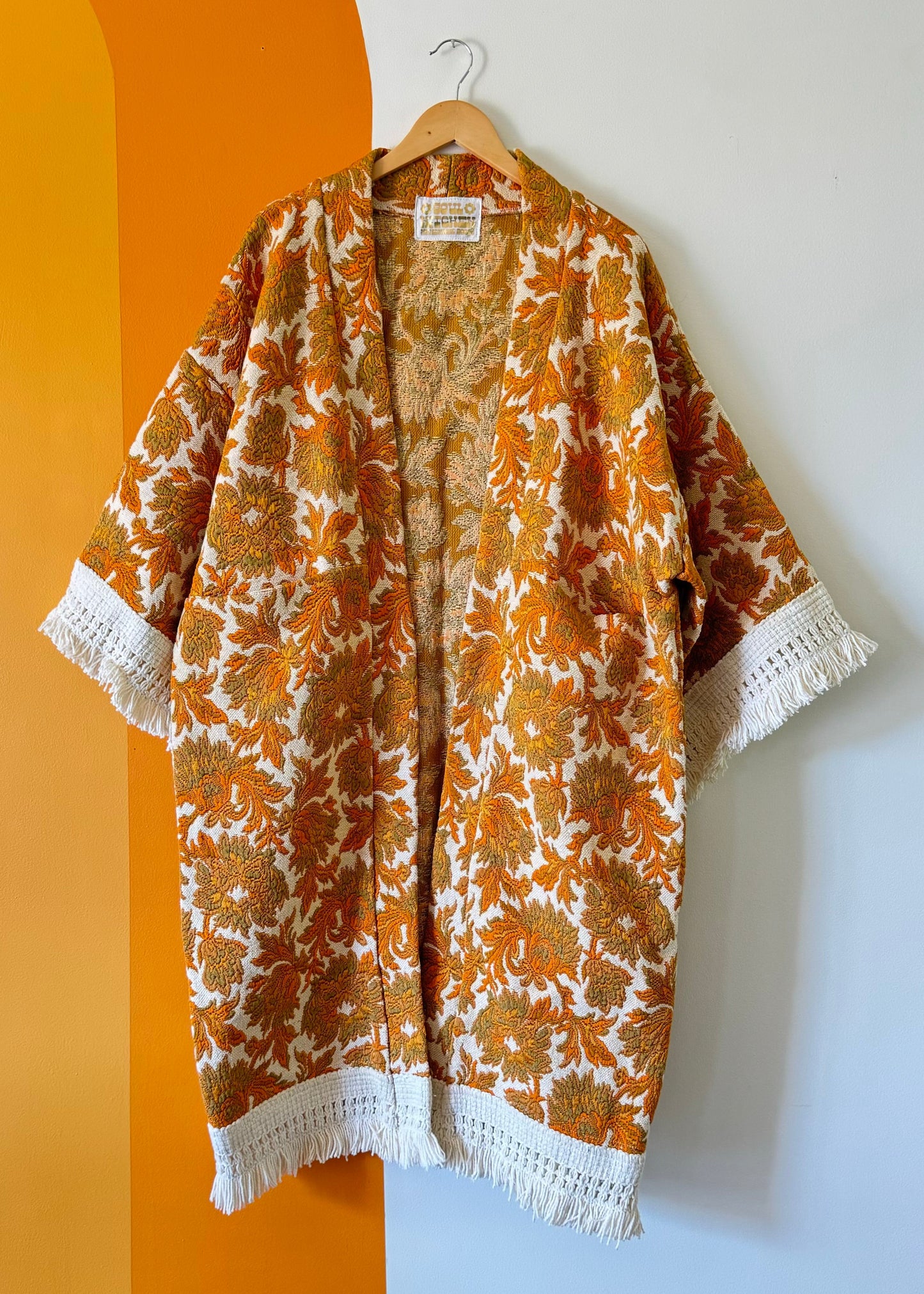 70s PALETTE BROCADE FRINGE DUSTER (O/S)