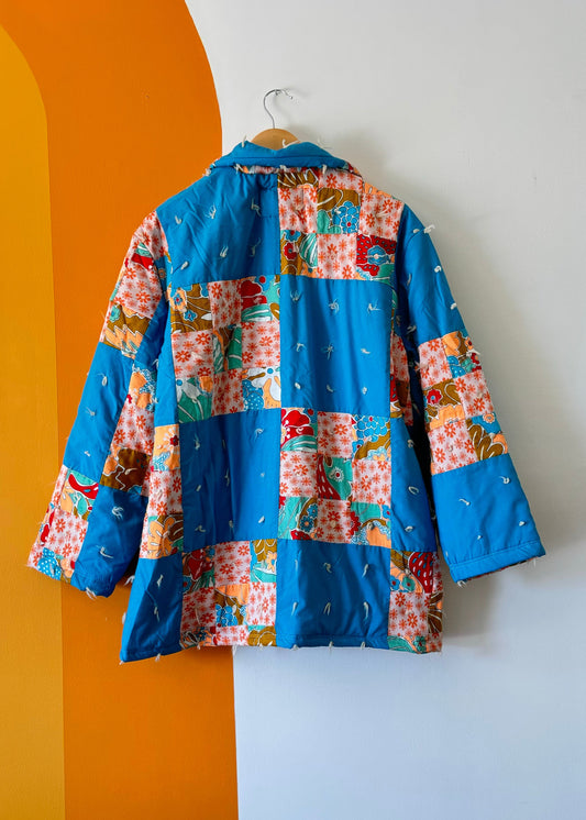 GROOVY YARN-TIED QUILT COLLARED COAT (M/L)