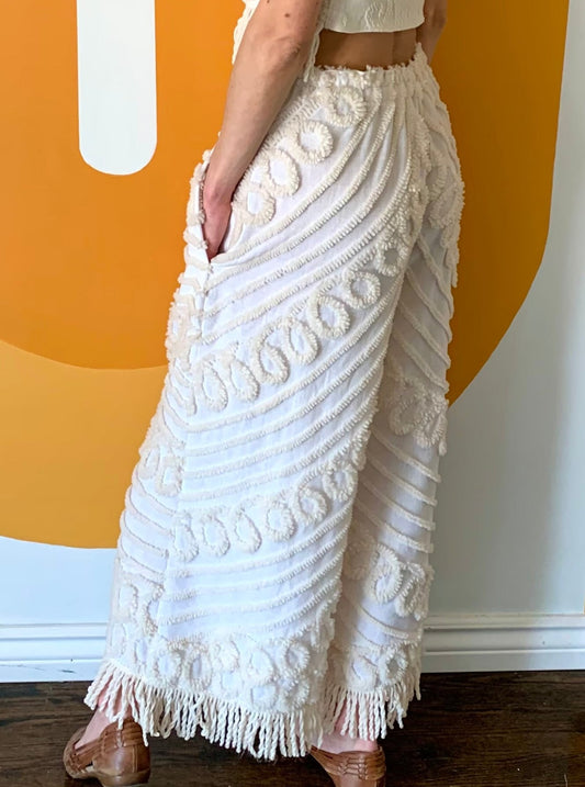 TUFTED CREAM FRINGE PANTS (M)