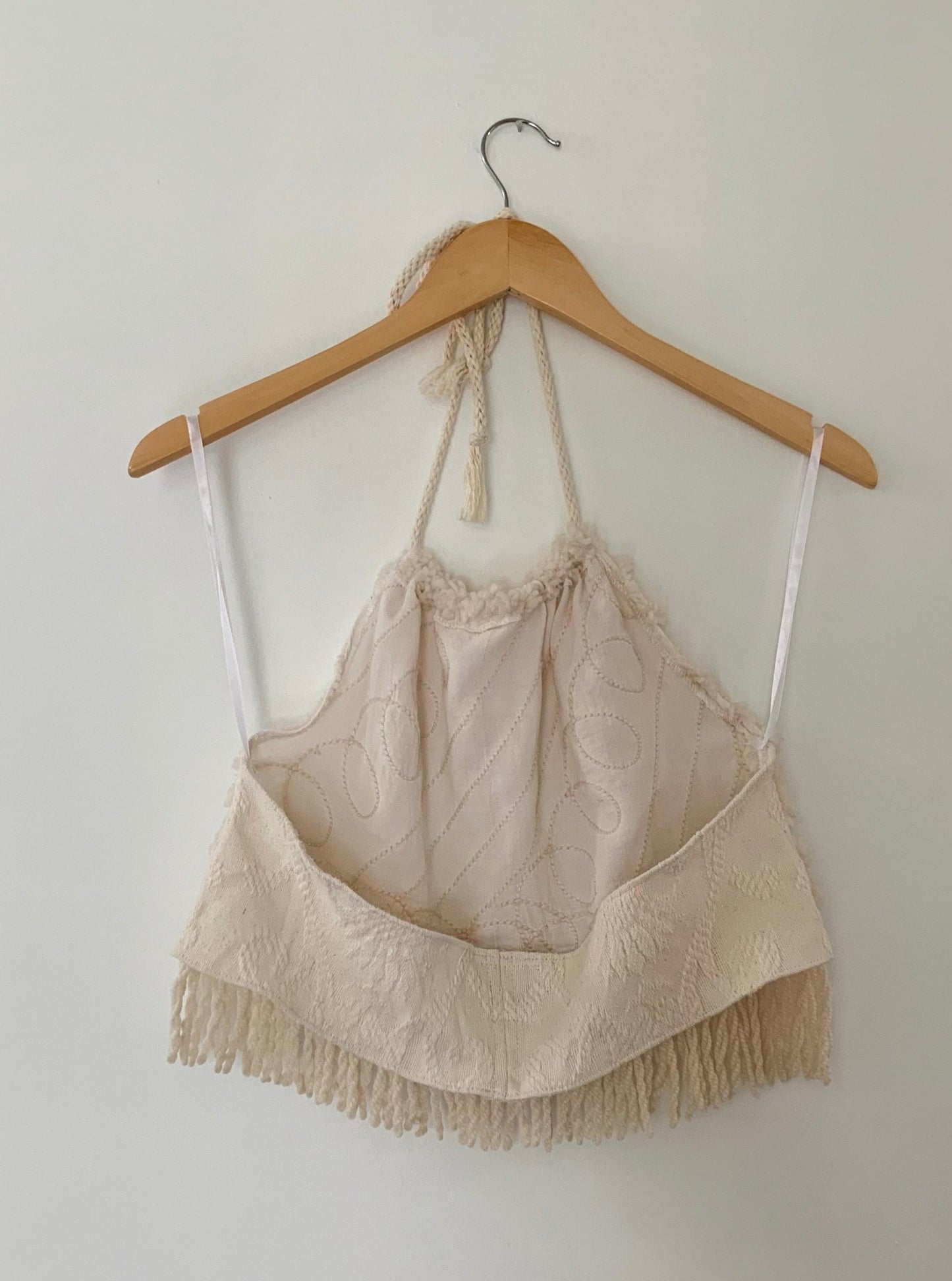 TUFTED CREAM FRINGE HALTER TOP (S)