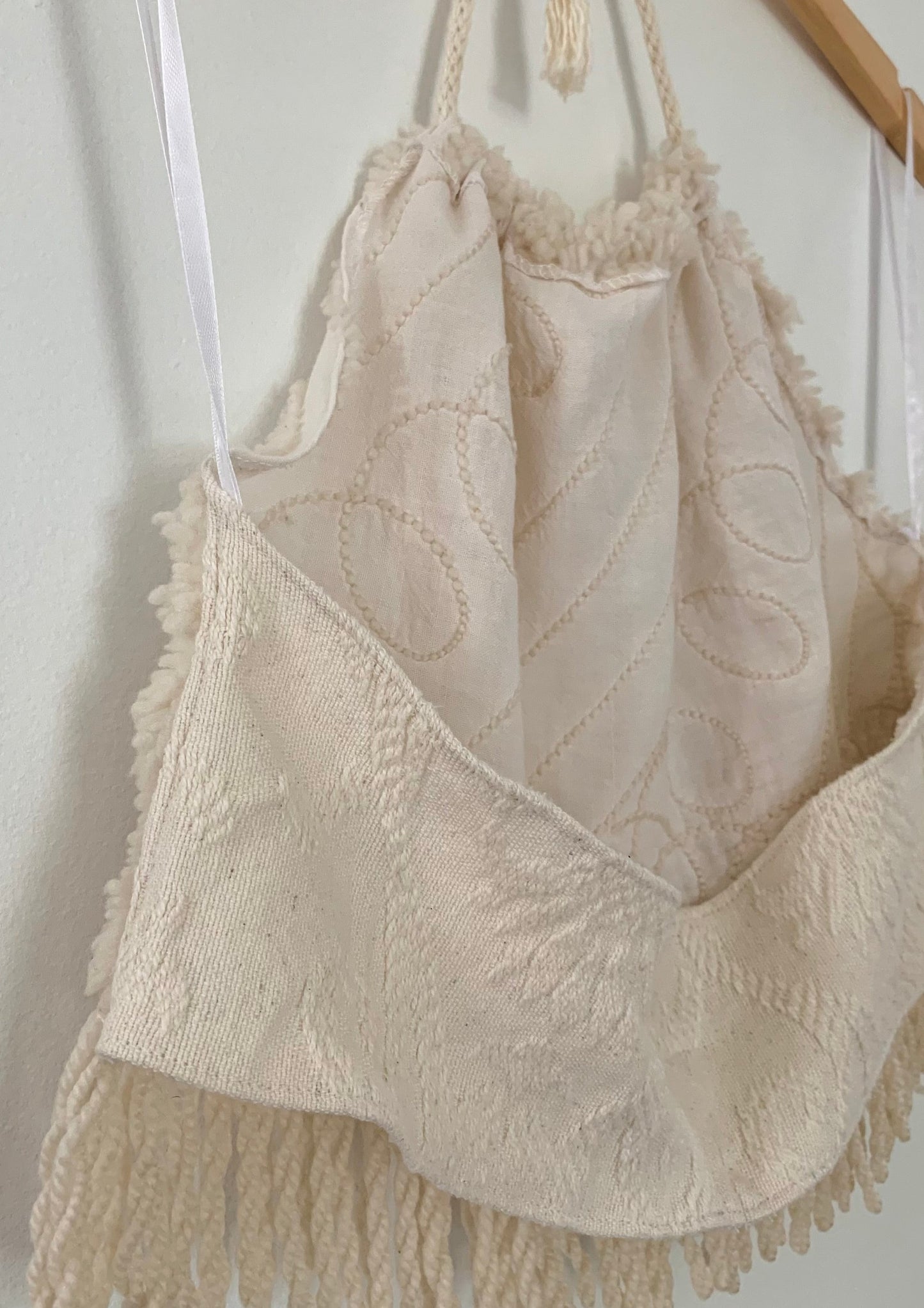 TUFTED CREAM FRINGE HALTER TOP (S)