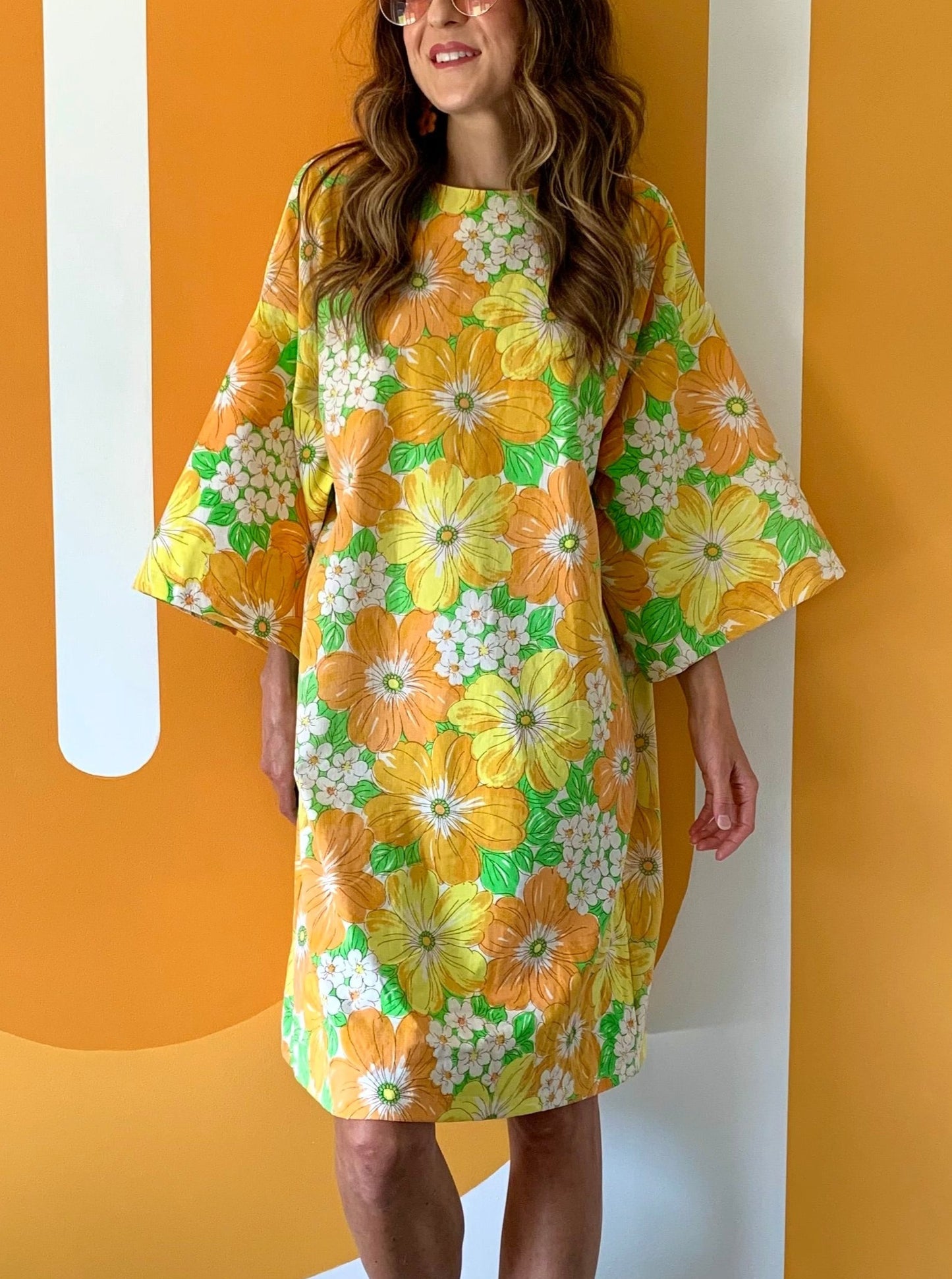 ORANGE ALOHA HIPPIE DRESS (L)