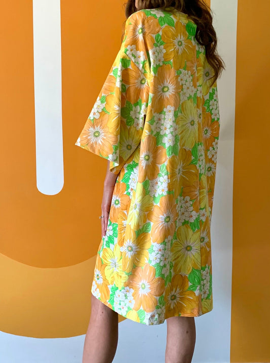 ORANGE ALOHA HIPPIE DRESS (L)