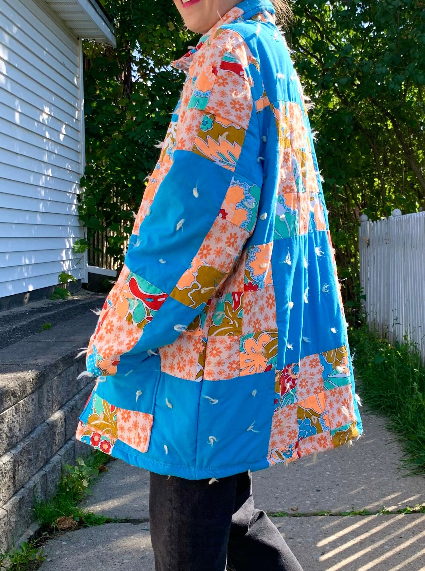 GROOVY YARN-TIED QUILT COLLARED COAT (M/L)