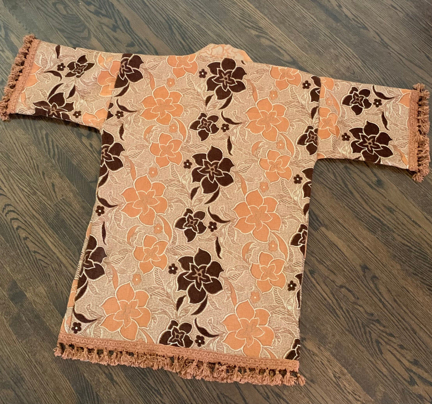 BROWN FLORAL FRINGE DUSTER (O/S)