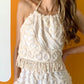 TUFTED CREAM FRINGE HALTER TOP (S)