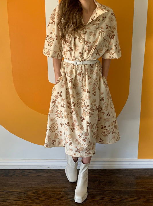 BROWN FLORAL HOUSEDRESS (L/XL)